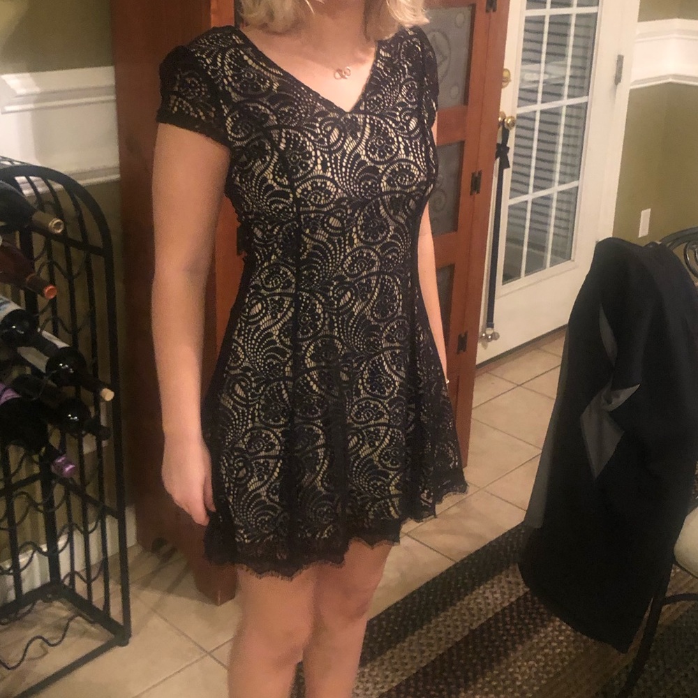 Black dress with tan under